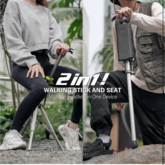 Ta-Da Chair, Portable Trekking Hiking Pole, Folding Walking Stick with Seat,33.4 - Picture 2 of 11